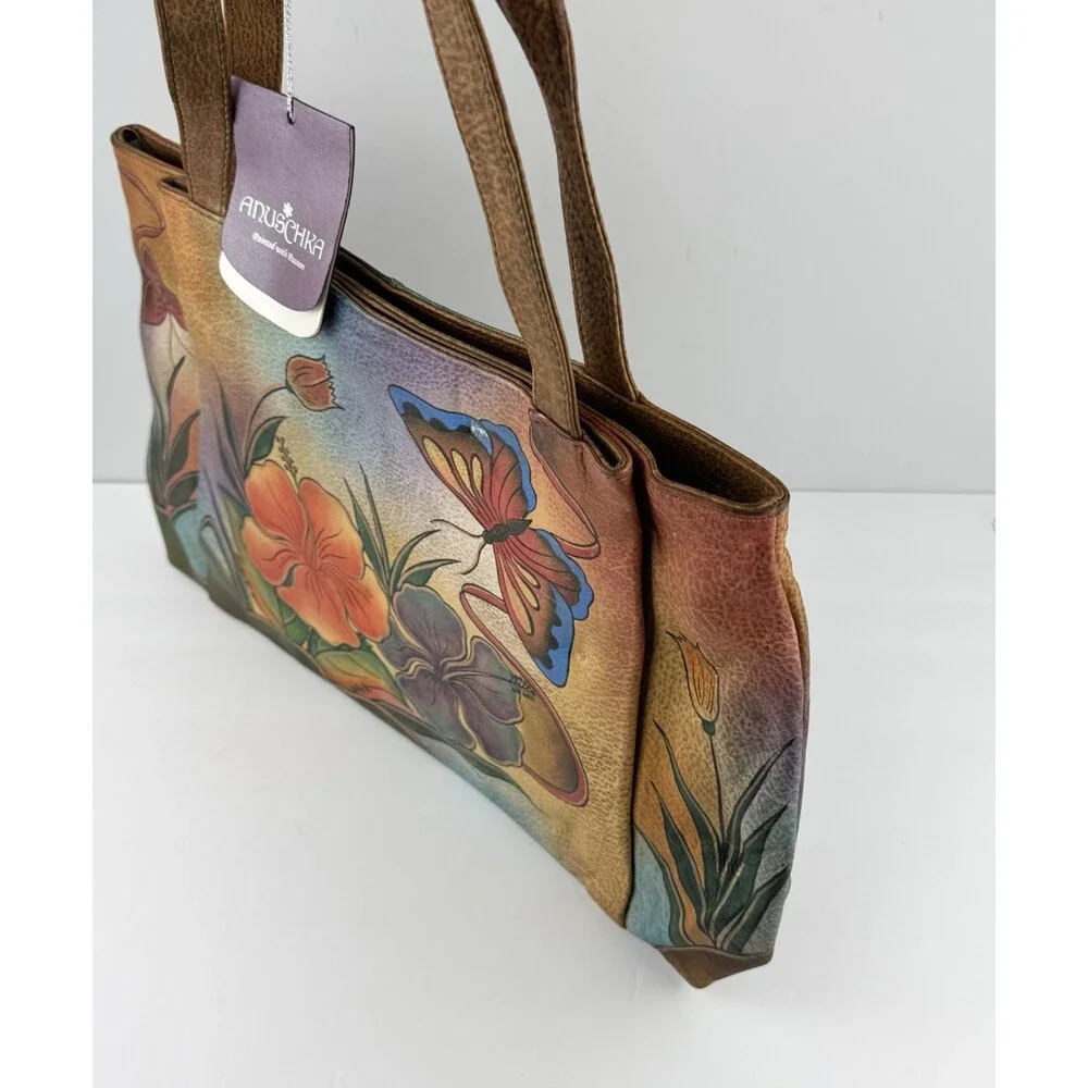 NEW Anna By Anuschka Mediterranean Garden Hand Painted Leather Large Tote Bag